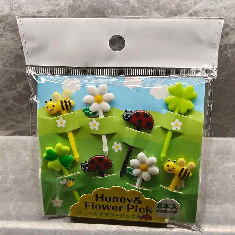 现货！儿童水果叉卡通动物蜜蜂便当装饰家用安全可爱宝宝小甜品签