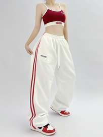 rokbbk-k布韩街舞hiphop运动裤红两条杠爵士舞jazz裤子女，白长裤(白长裤)