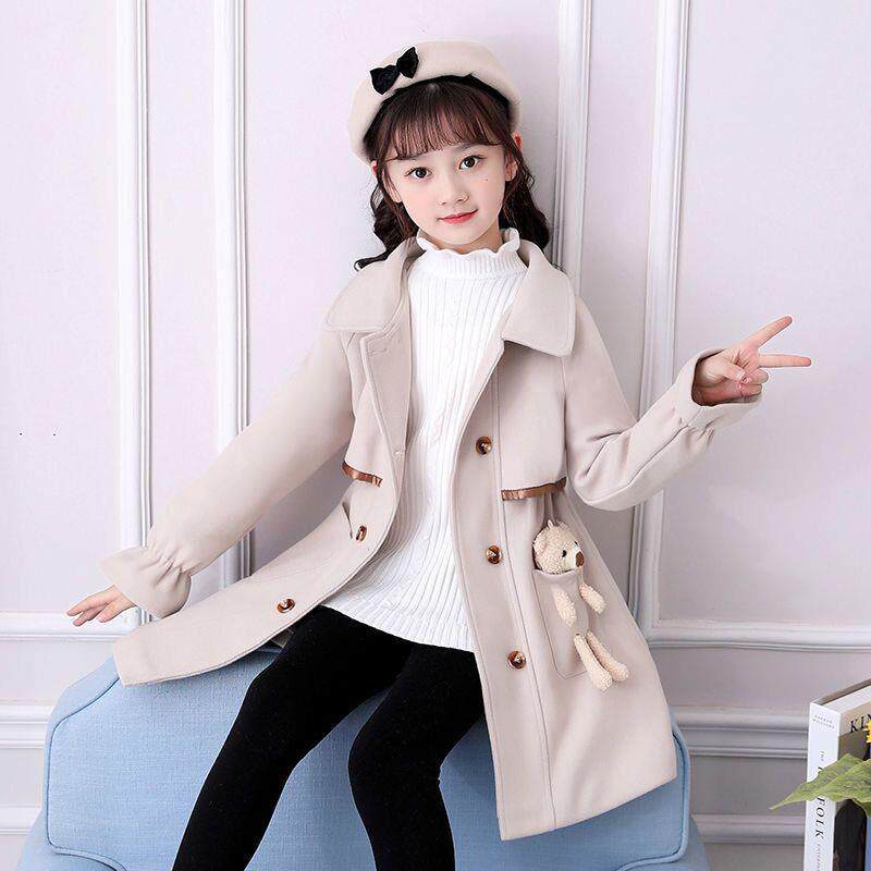 女童外套加厚呢子风衣秋冬新款韩版小女孩洋气中长款毛呢大衣外套