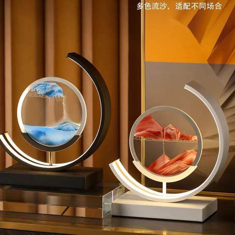 品质床头D流沙画双灯带LED超亮夜灯卧室中国风装饰玻璃沙漏台灯