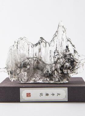 匠十三 现代新中式透明水墨假山书房禅意样板房间桌面软装饰品