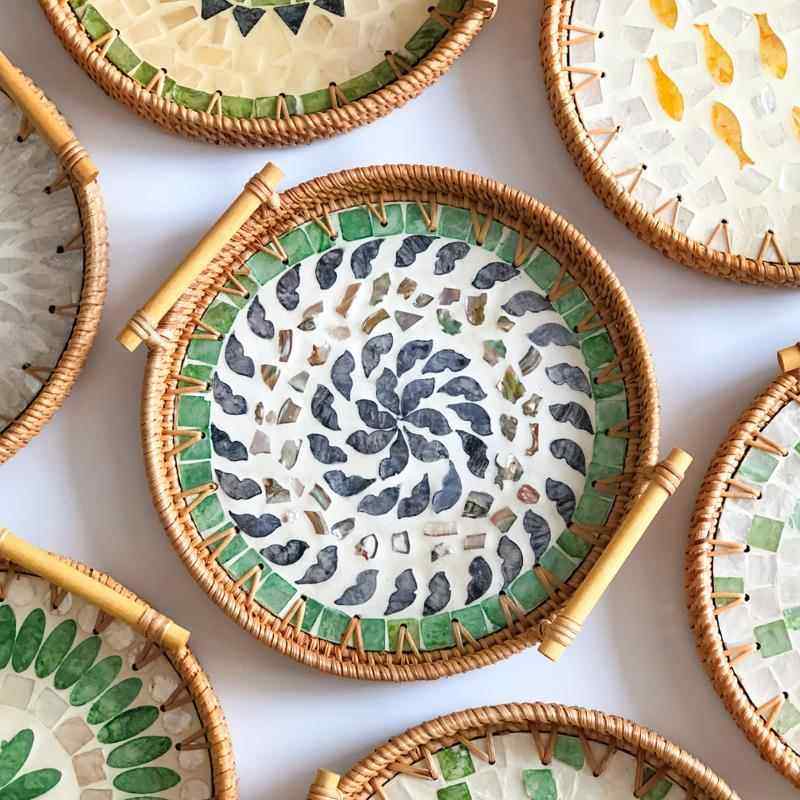 越南藤编托盘贝壳水果盘编织早餐篮日式竹编面包筐点心创意篮子,餐饮具,果盆/果盘/果篮,淘宝优惠券,粉丝福利购,淘宝优惠卷