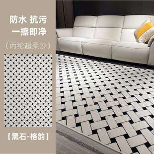 【防水】轻奢地毯黑石-格韵免洗可擦防水抗污百搭高级客厅卧室毯