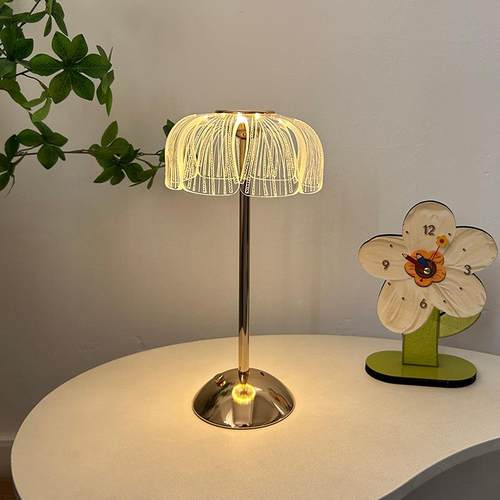 轻奢触摸款充电变色调光型小夜灯卧室高级氛围感床头装饰花朵台灯