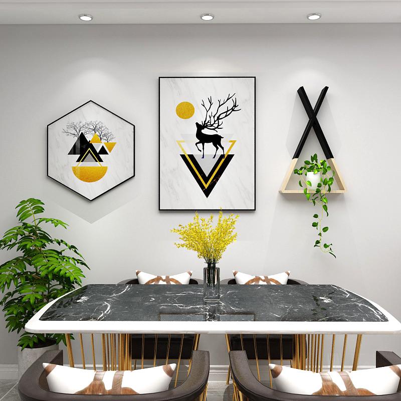 家庭用餐厅装饰画现代简约温馨创意网红饭厅背景新款壁画餐桌挂画图片