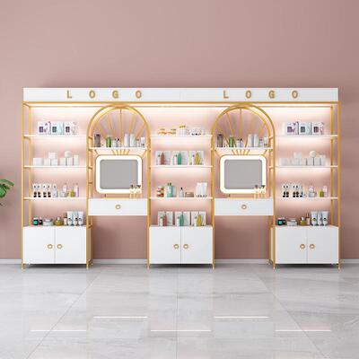 美容院化妆品护肤品美甲彩妆展示柜产品展示架展示柜货架带灯带镜