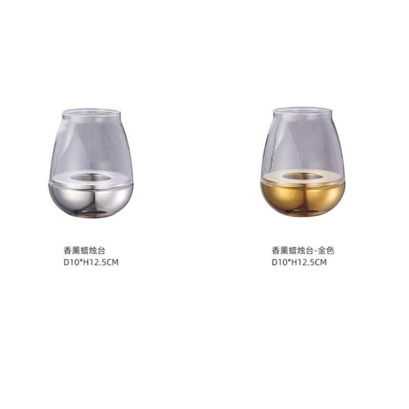 现代简约银色不锈钢玻璃烛台摆件客厅餐桌样板房售楼处软装饰品