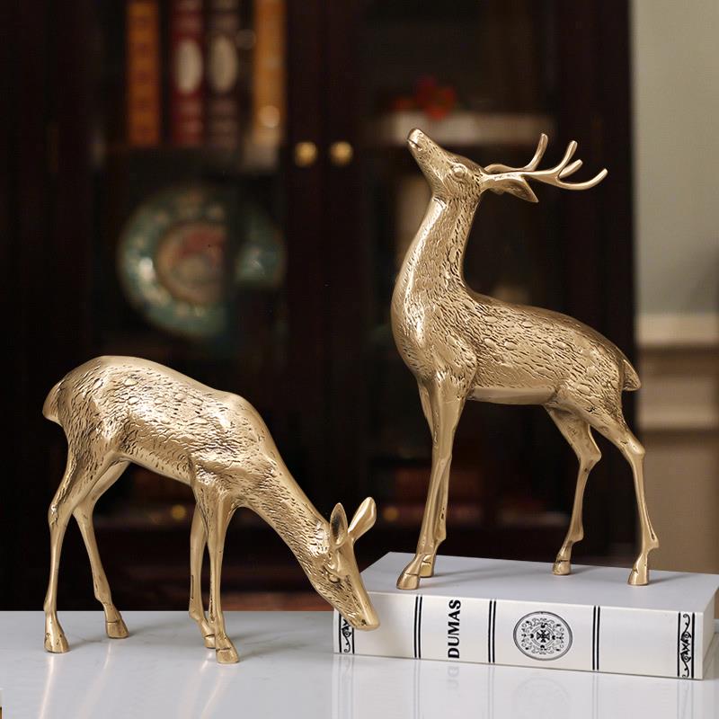 轻奢黄铜梅花鹿摆件家用玄关桌面摆设现代客厅电视酒柜创意装饰品