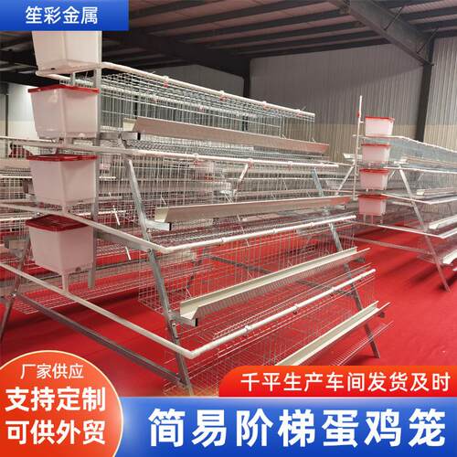 A型蛋鸡笼热镀锌阶梯式蛋鸡笼三四层农场养殖场养鸡机械设备笼具