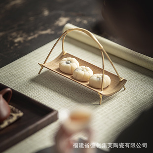 竹制两用茶点盘茶巾托竹编小提篮零食糕点托盘中式复古风茶具配件