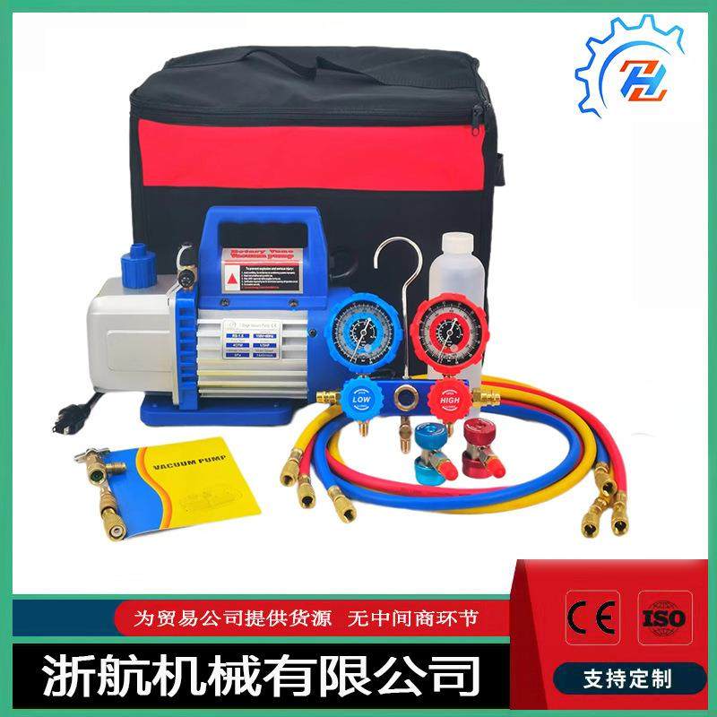 110V 1/4 HP 3.5CFM单级旋片空气真空泵R134a AC歧管压力表套件