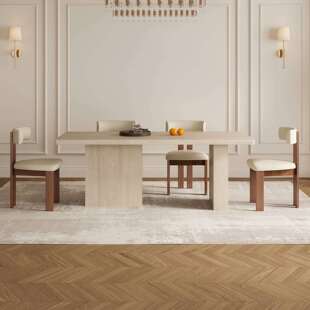 法式 罗马洞石岩板餐桌现代简约中古风长方形饭桌设计师家用小户型