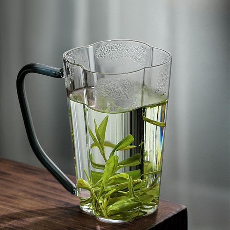 高硼硅玻璃绿茶杯泡茶水杯夏女士花茶玻璃杯高颜值带把手杯子