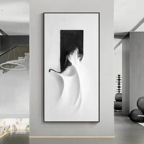 玄关装饰画现代简约黑白抽象几何艺术高档入户走廊过道挂画壁画