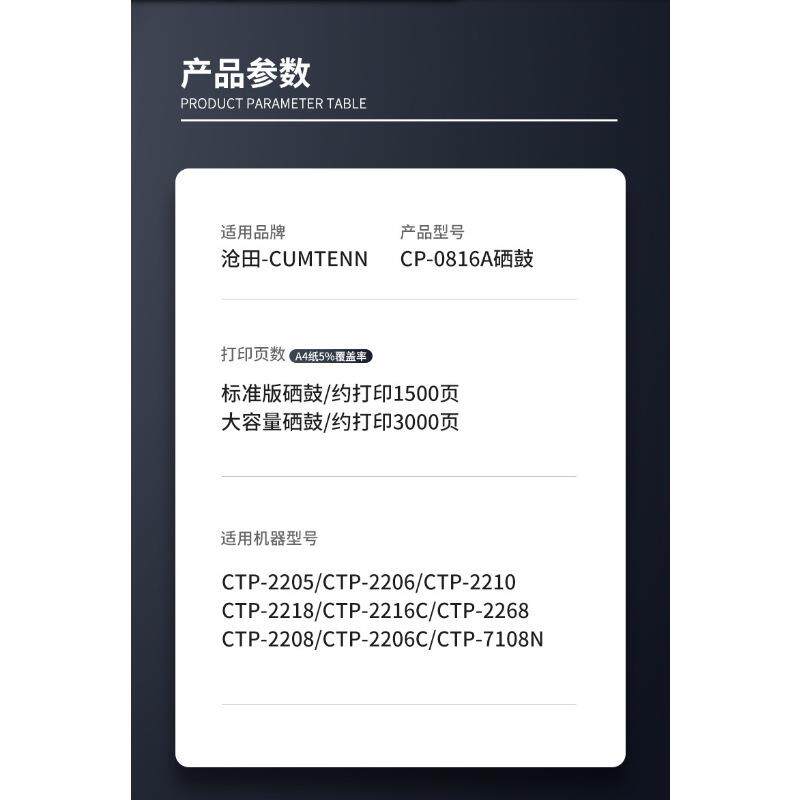 适用沧田CP-0816A硒鼓CTP-2218 2216C 2205 2206 2210 2268碳粉盒