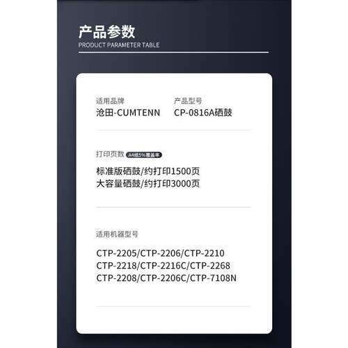 适用沧田CP-0816A硒鼓CTP-2218 2216C 2205 2206 2210 2268碳粉盒