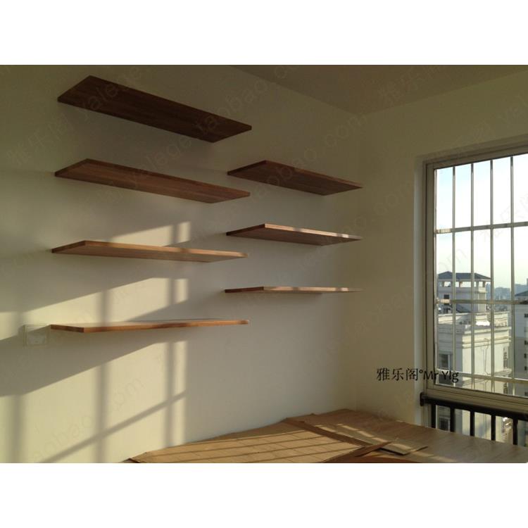 N5水曲柳实木一字隔板置物架电视墙壁挂书架收纳桌子定 制台面