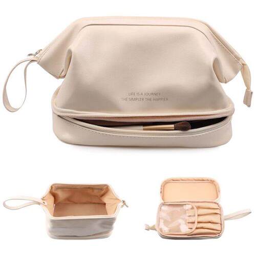 Cloud makeup bag with double layer design, portable for bus
