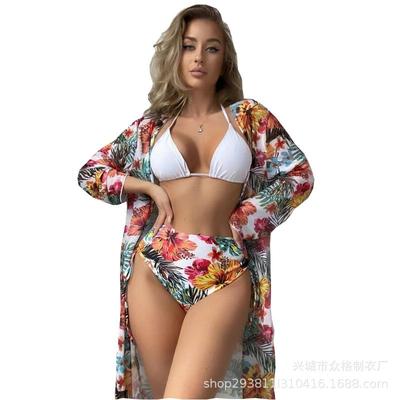 summer sunscreen bikini women high waist swimsuit long up
