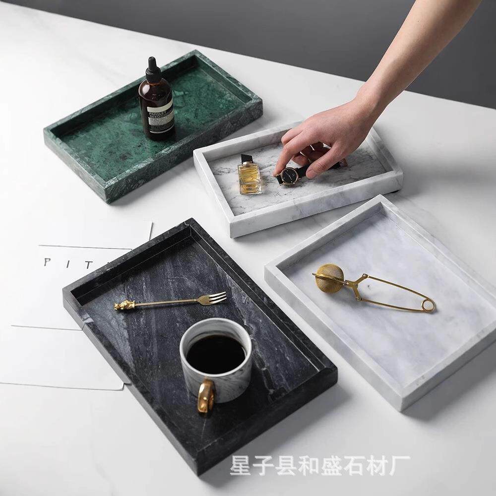 北欧风大理石托盘多款展示盘浴室洗手台轻奢收纳托盘长方形置物盘