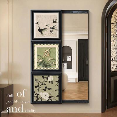法式南洋风全身镜装饰画隐藏推拉镜卧室衣帽间暗藏穿衣镜壁挂画