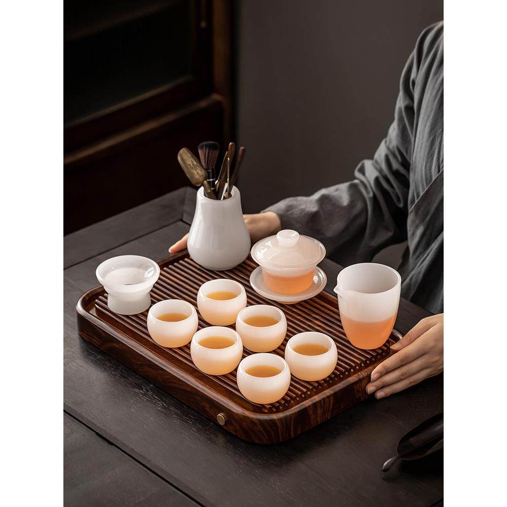 白玉琉璃茶具套装家用轻奢高档功夫泡茶杯高端盖碗办公室送礼盒装,餐饮具,功夫茶具,淘宝优惠券,粉丝福利购,淘宝优惠卷