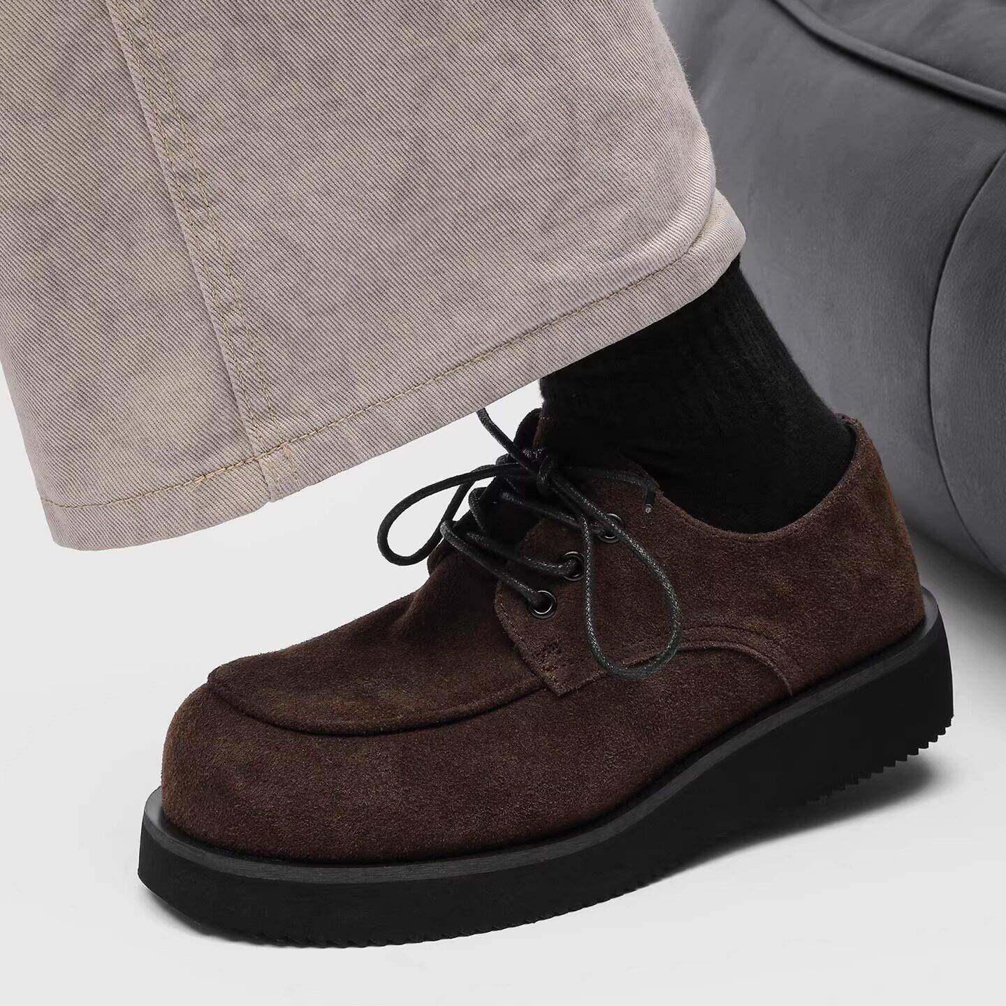 潮牌德比鞋男款真皮英伦风休闲皮鞋厚底高级感大码复古低帮工装鞋