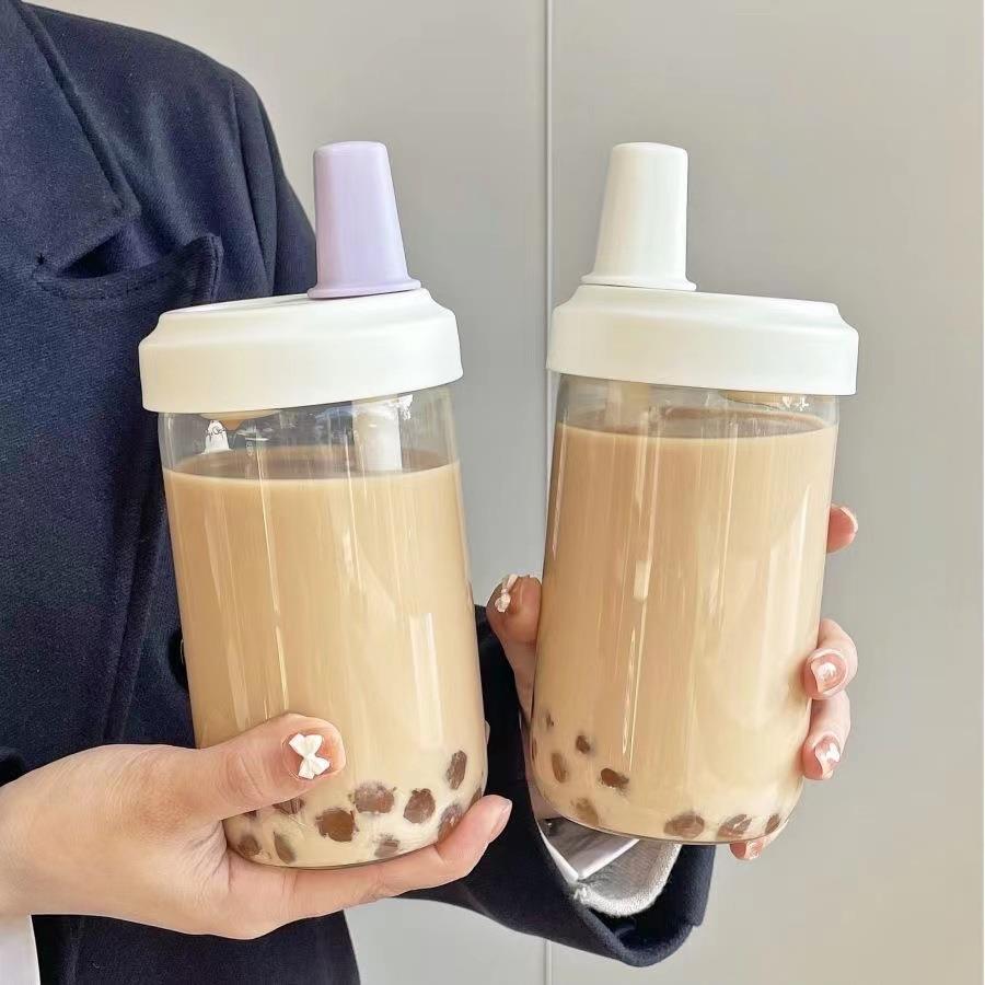 奶茶杯子家用重复使用可循环可吸珍珠的吸管杯子简约便携耐热塑料图片