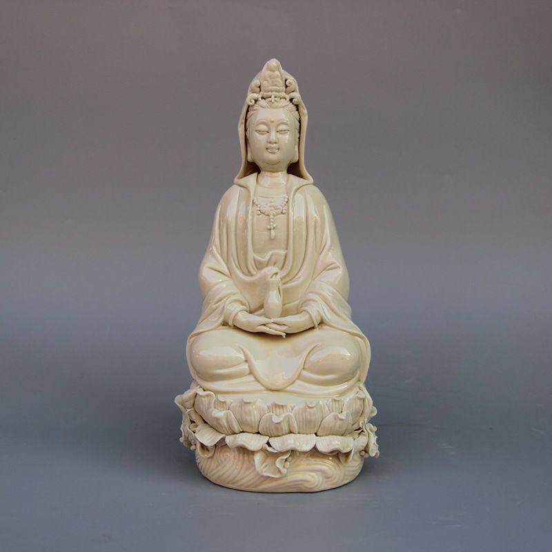 彷古坐莲观音 雕塑陶瓷工艺品摆件 现代家居精美瓷器摆件