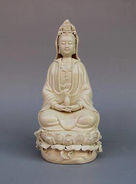 彷古坐莲观音 雕塑陶瓷工艺品摆件 现代家居精美瓷器摆件
