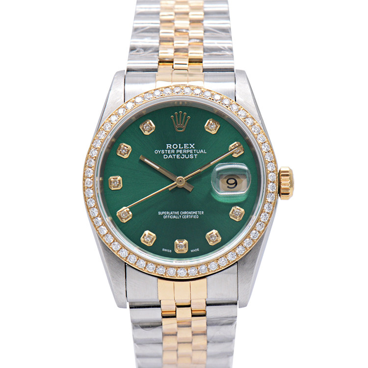 正品绿盘[9.8新]劳力士日志型后镶钻自动机械男表16233