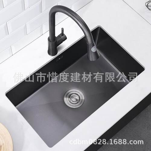 304不锈钢手工水槽单槽纳米60*45黑色S6045N无龙头孔配抽拉龙头2