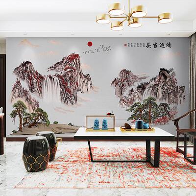 中式独背景墙秀布刺绣画VUO山水独绣客厅沙发壁电墙整张无缝视防
