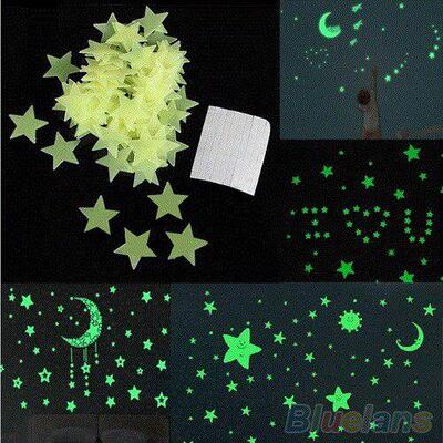 100x glow in the dark baby kid room space stars wall sticker