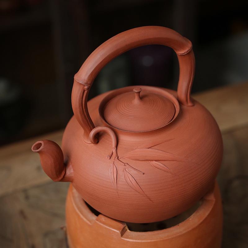 竹提梁砂铫 潮汕工夫茶炉跳盖炭炉煮茶壶烧水壶