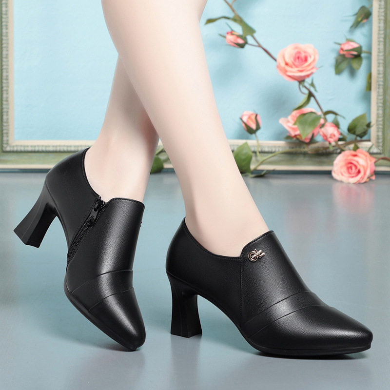 欧洲站皮鞋女秋秋款2024新款妈妈鞋深口尖头高跟鞋配裙子的鞋子气,女鞋,婚鞋,淘宝优惠券,粉丝福利购,淘宝优惠卷