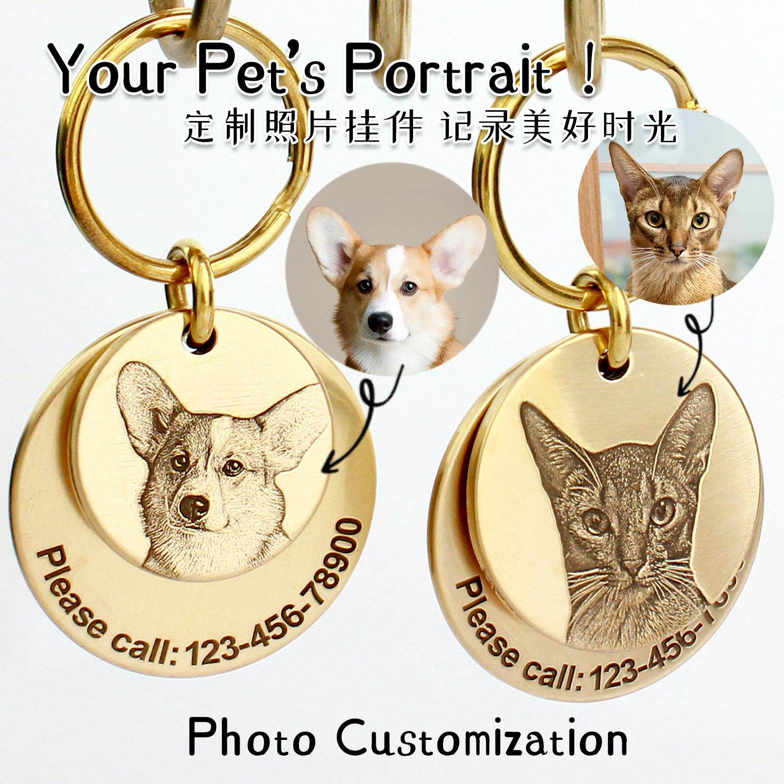 可定制铜质宠物防走失狗牌 猫狗项圈吊牌 身份识别防丢铭牌
