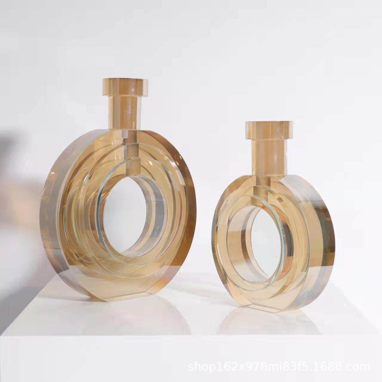 现代简约创意水晶花器花插花瓶工艺品摆件样板房售楼处工艺品摆设