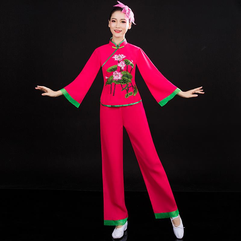 新款秧歌服广场舞套装新款中老年腰鼓舞蹈演出服装古典扇子舞表演