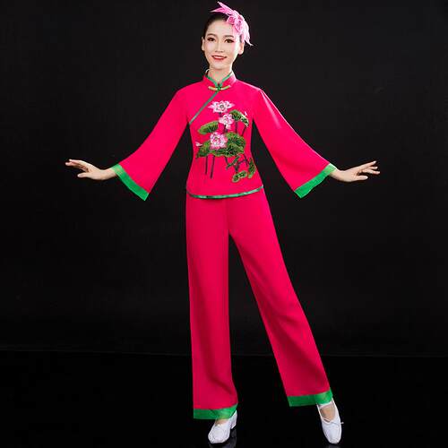 新款秧歌服广场舞套装新款中老年腰鼓舞蹈演出服装古典扇子舞表演
