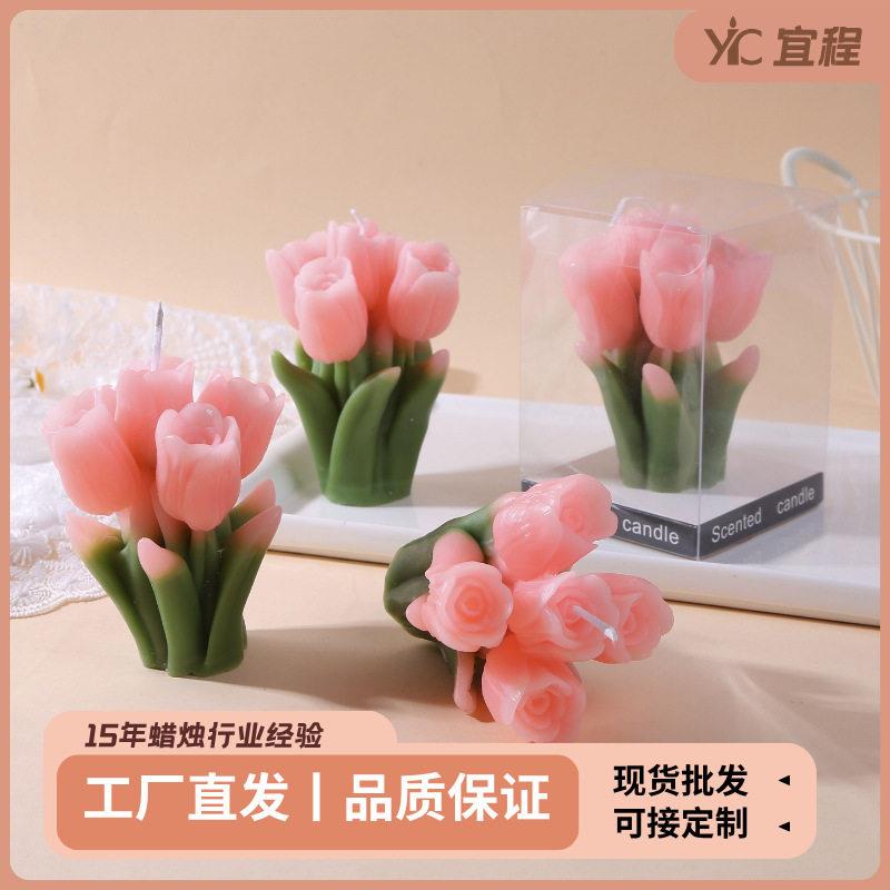 新款韩式郁金香花束香薰蜡烛创意手工花朵造型家居香氛摆件情人节