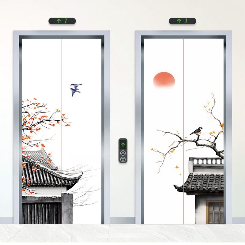 电梯门贴纸门贴商场翻新装饰贴画入户玻璃衣柜门贴消防门中式风格图片