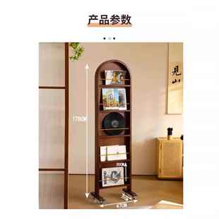 中古风实木全身穿衣镜可式 移动落地旋NBR转物书架杂复志一体法置