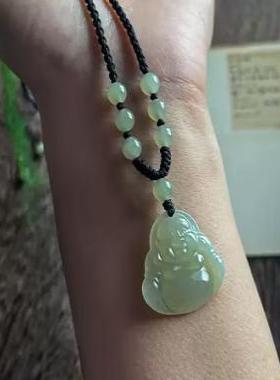 天然玉佛吊坠佛公弥勒佛手工编织玉坠项链女玉石吊坠生日礼物