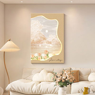 奶油风日出东方客厅装饰画砂岩肌理沙发背景墙挂画治愈系玄关壁画