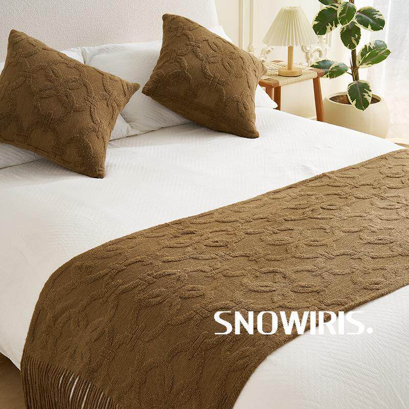 针织毛毯轻奢高级感覆古床尾巾环扣设计师款床旗沙发休闲 装饰盖