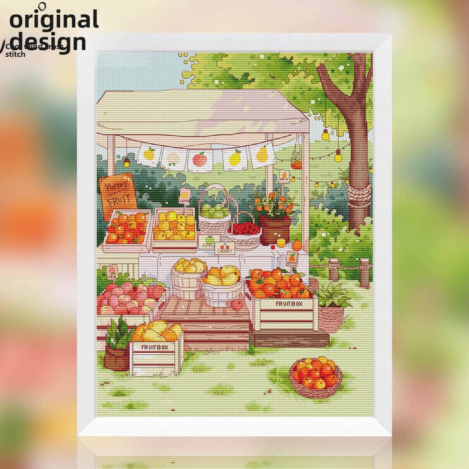 凉风DMC线十字绣套件客厅新款挂画原创设计B784农场水果集市 满绣