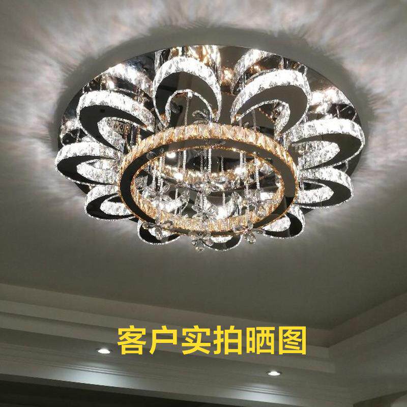 不锈钢水晶吸顶灯led圆形水晶灯客厅卧室吸顶灯简约餐厅灯跨境