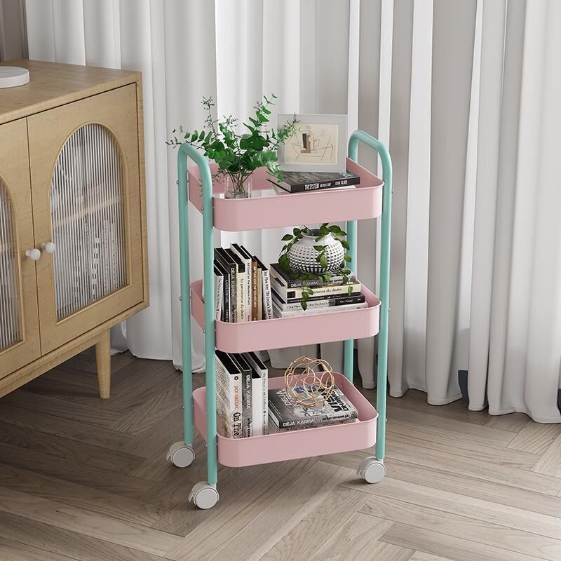 撞色小推车家用零食置物架多层可移动收纳架大容量宿舍高颜值