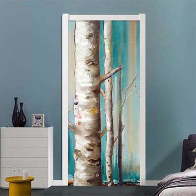 创意3D门贴翻新自粘贴纸装饰卧室客厅墙贴门贴抽象树干跨境货源